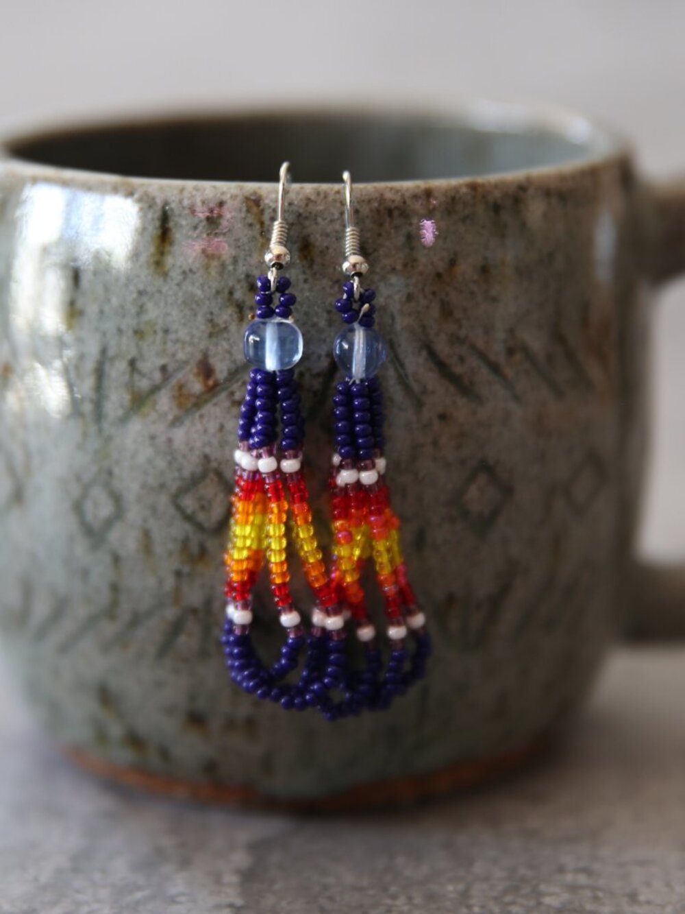 Native American Seed Bead Earrings with Silver Ear Wires